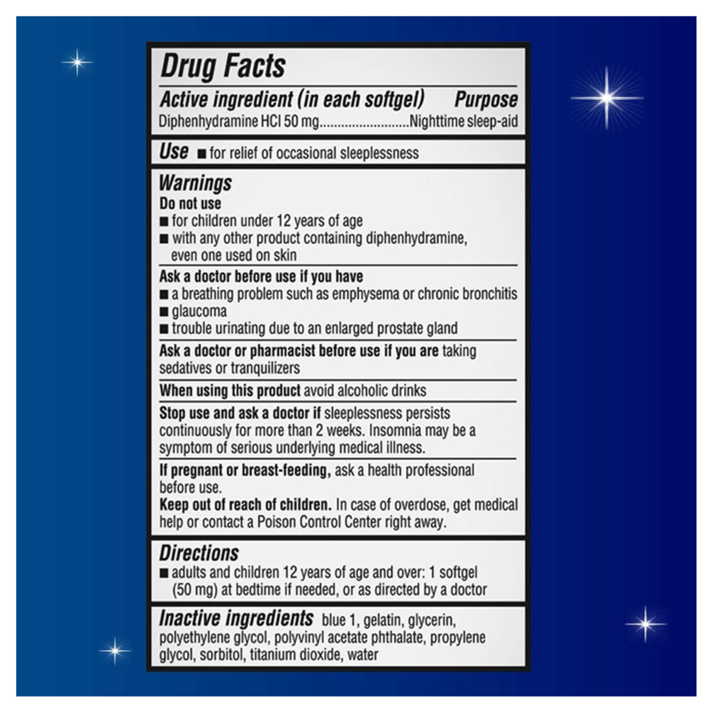 [100 Tablets] UNISOM SleepGels Diphenhydramine 50mg Gel-Type Sleep Support