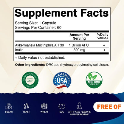 ３本セット次世代乳酸菌アッカーマンシア菌60カプセル（約２か月分）VITAMATIC10億AFU