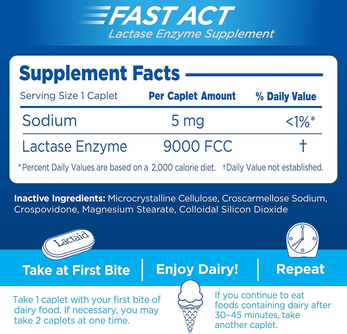【120錠】ラクテイド乳糖不耐症用ラクトース分解酵素カプレット錠 Lactaid Fast Act Lactose Intolerance Relief 120 Caplets