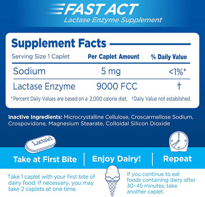 【120錠】ラクテイド乳糖不耐症用ラクトース分解酵素カプレット錠 Lactaid Fast Act Lactose Intolerance Relief 120 Caplets