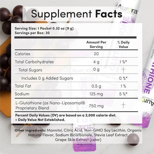 3箱セット Aurora ナノ リポソーマル グルタチオン 750mg（パウダー） ドリンクミックス　Liposomal Glutathione リポソーム