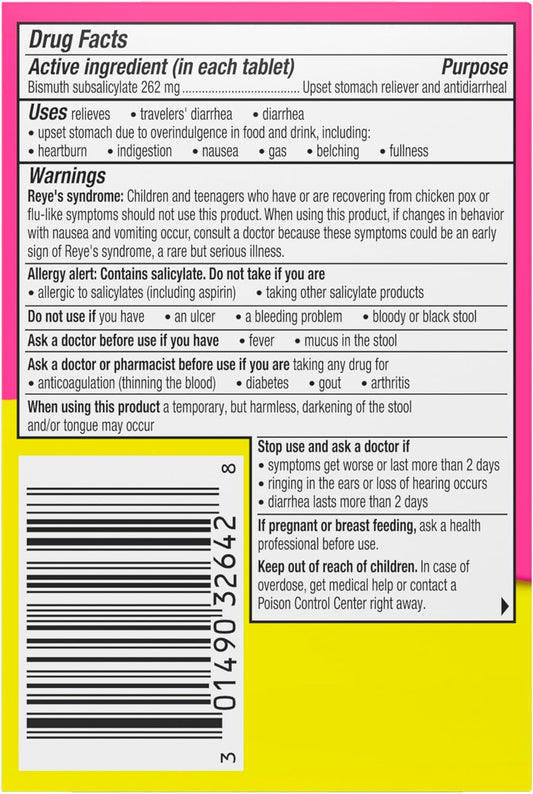 144錠 ペプト・ビズモル / チュアブル水なし Pepto Bismol Chewable ビスマス・サブサリチル酸 胃腸薬