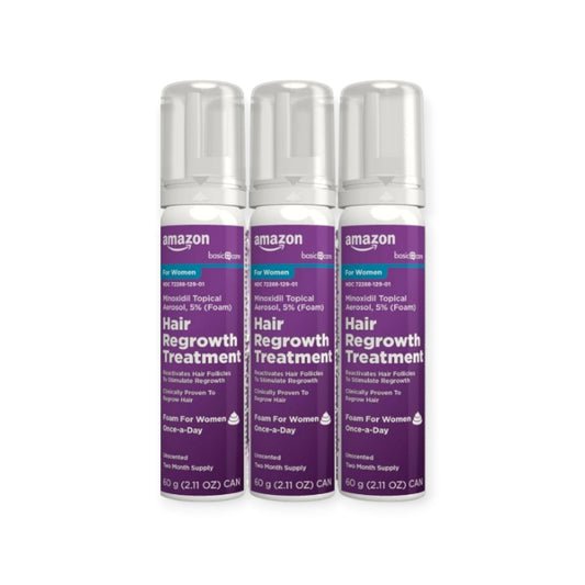 6か月分女性用ミノキシジル5％育毛泡フォーム 60g x 3本 Amazon Basic Care Minoxidil for Women