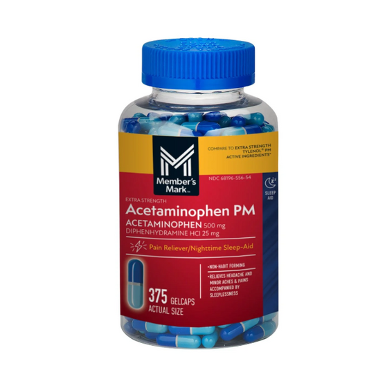 375錠 アセトアミノフェンPM 鎮痛＋睡眠サポート Member's Mark Extra Strength Acetaminophen PM Gelcaps（タイレノールPMジェネリック）