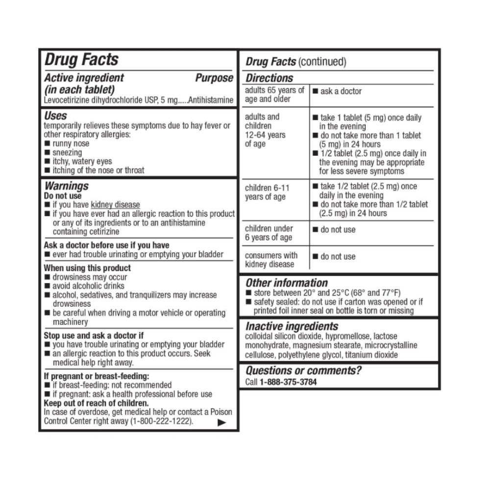 [400 Tablets] Levocetirizine Hydrochloride 5mg Allergy (Xyzal Generic) Member's Mark (Orange)